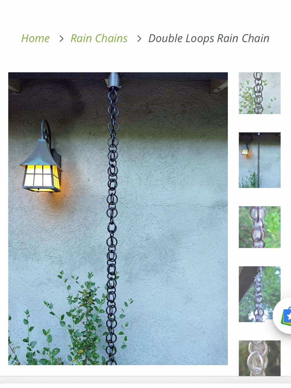 Rain chain double loop black powder coated 8 feet